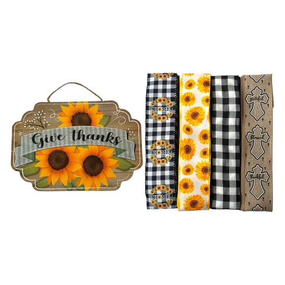 Give Thanks Sunflower Wreath Kit, DIY Wreath Kit, Do it Yourself Home Decor - Picture 1 of 3